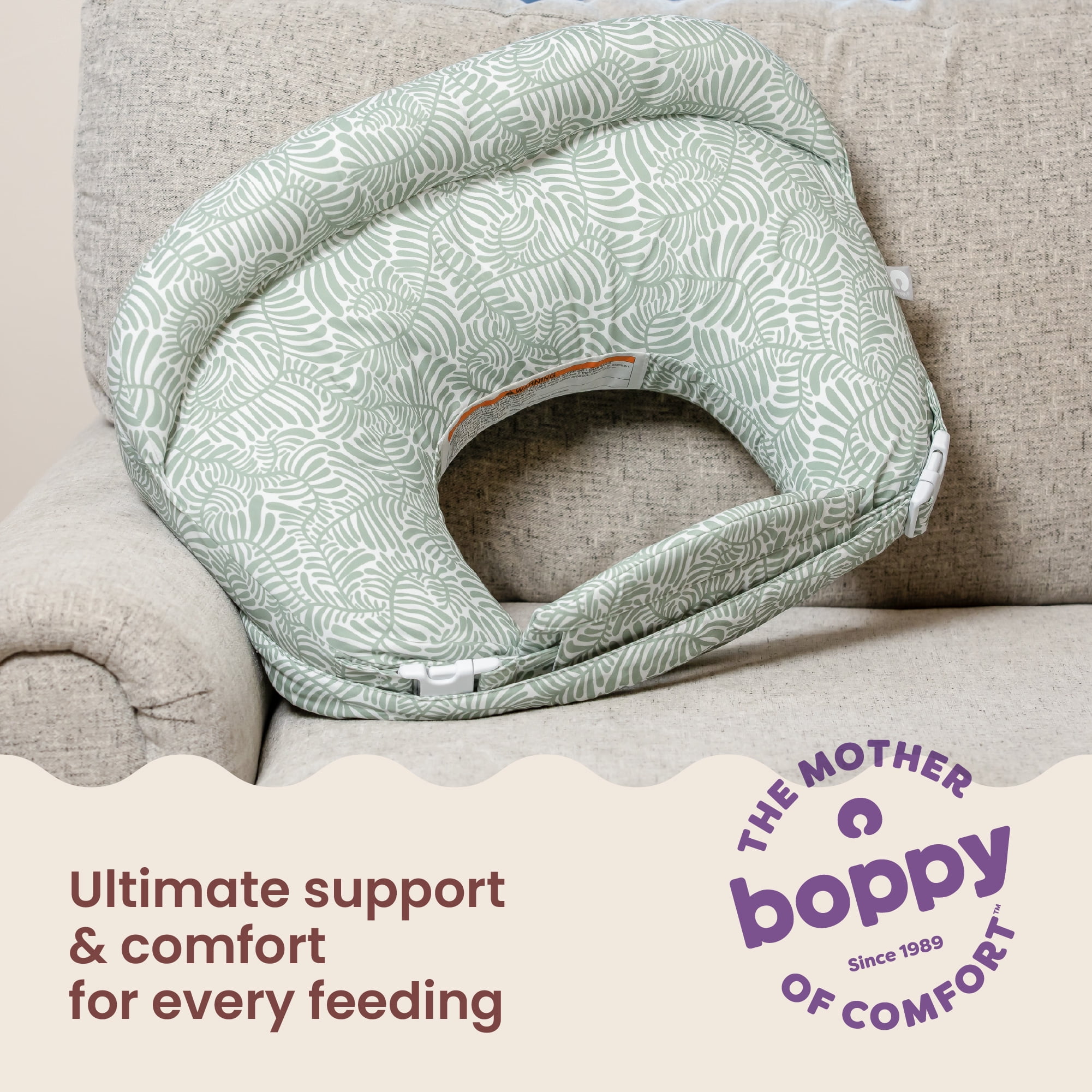 Boppy Complete Nursing Pillow – Ergonomic Bottle and Breastfeeding Pillow – 2-in-1 CloseComfort Design With Belt and Full-Length Positioning Bolster-Sage Green Vines