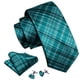 thumbnail image 4 of Corbata Barry.Wang de Seda para Hombre en Teal y Cuadros Negros, 4 of 8