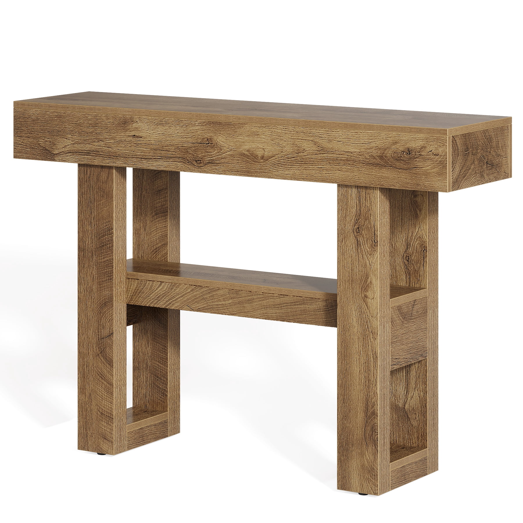 Tribesigns 41.34-Inch Farmhouse Console Table, 2-Tier Narrow Sofa Table Behind the Couch, Entryway Furniture with Storage Shelves for Living Room, Hallway, Foyer, Natural Brown