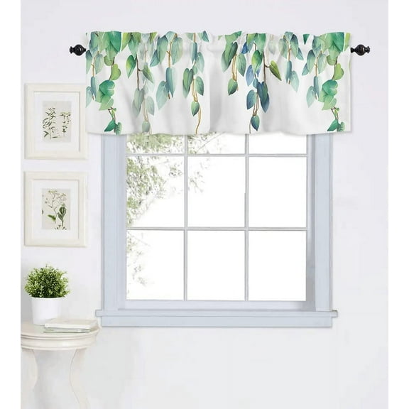 Rdsfhsp Green Leaves Valance Curtains, Green Valances for Windows, Plants Window Valances, Kitchen Bathroom Curtains 54x18 Inch
