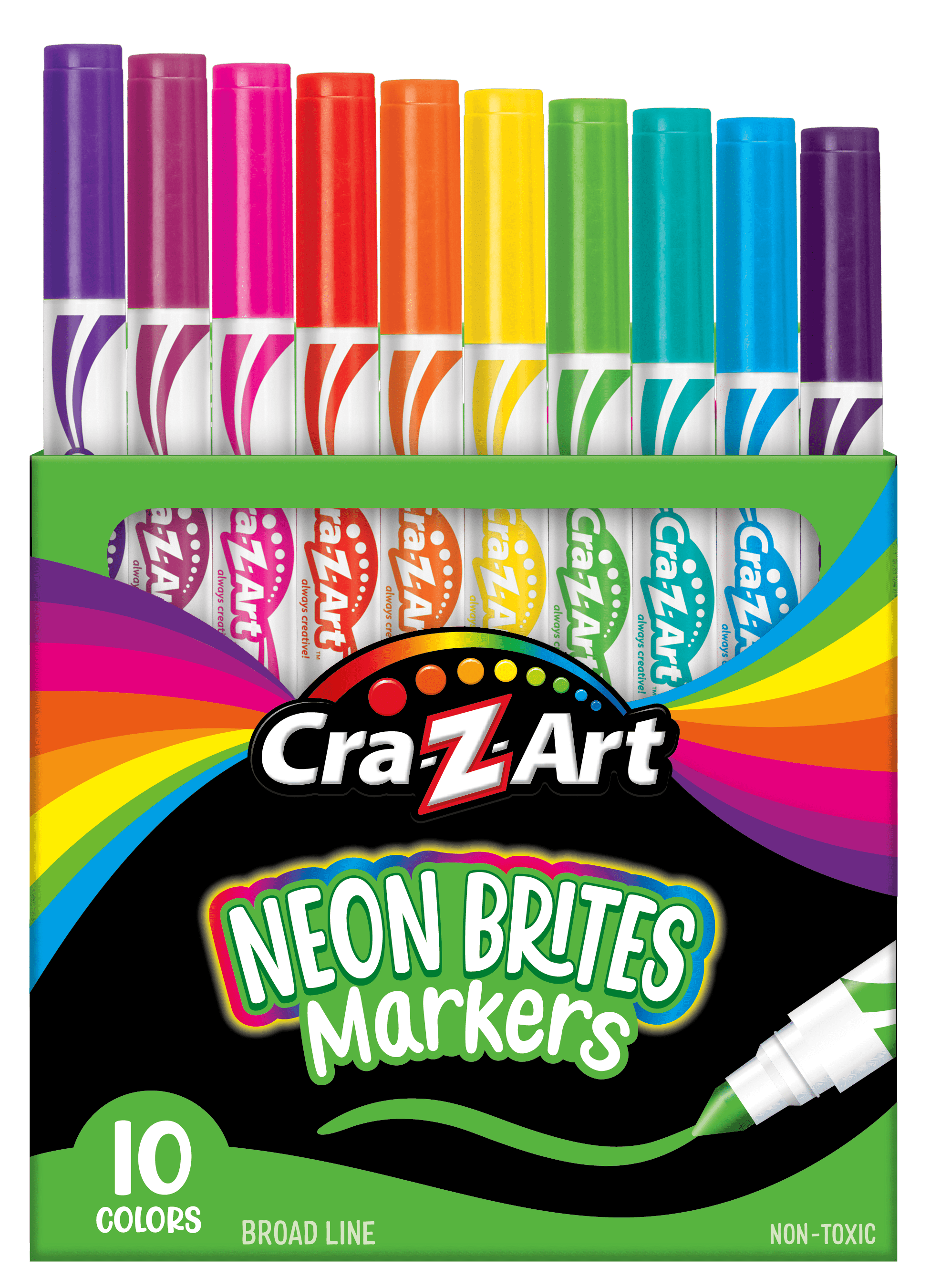 Cra-Z-Art Neon Markers, Broad Bullet Tip, Assorted Colors, 8/Set (1011248)