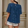 thumbnail image 5 of Weardear Womens 3/4 Bell Sleeve Blouse Crew Neck Lace Floral Textured Babydoll Shirts, 5 of 7