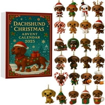 2025 Dachshund Advent Calendar, 24 Days Christmas Countdown with 24 Unique 2D Acrylic Dog Ornaments, Hanging Tree Decor for Dog Lovers, Family Holiday Gift