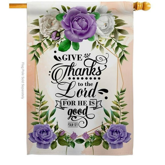 Angeleno Heritage H130346-BO Thanks to the Lord Religious Bible Verses Double-Sided Garden Decorative House Flag, Multi Color