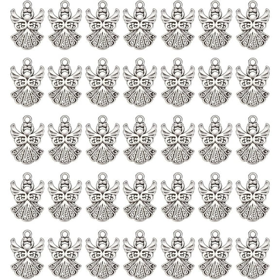 1 Box 100Pcs Angel Charms Tibetan Style Angels Charm Silver Alloy Christmas Wing Pendants for Jewelry Making DIY Keychain Earrings Easter Thanksgiving Party Favor Gift