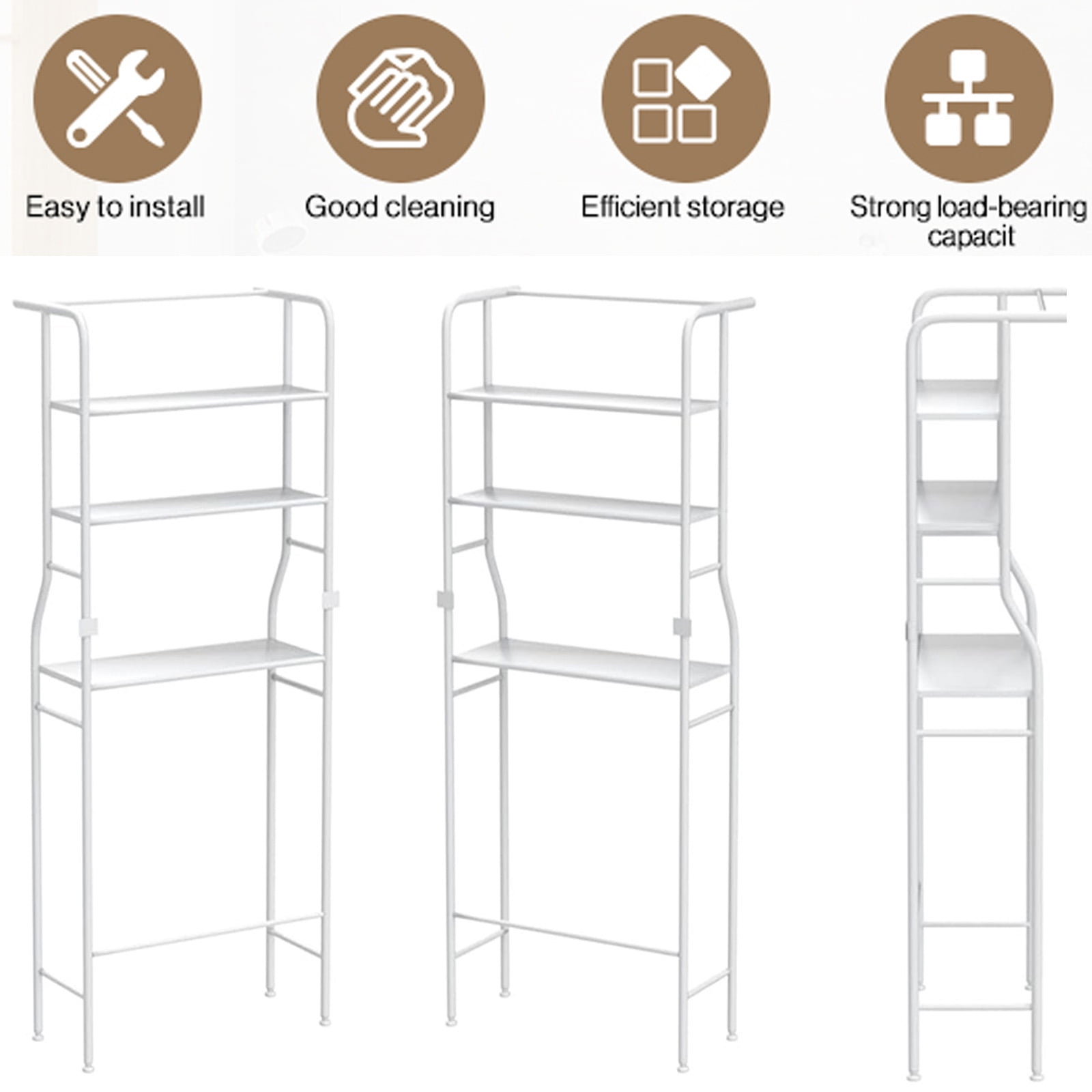 SUSUZI Over the Toilet Storage Rack 3-Tier Bathroom Organizer Shelf Metal Bath Shelves Freestanding Above Toilet Stand for Bathroom Laundry, White