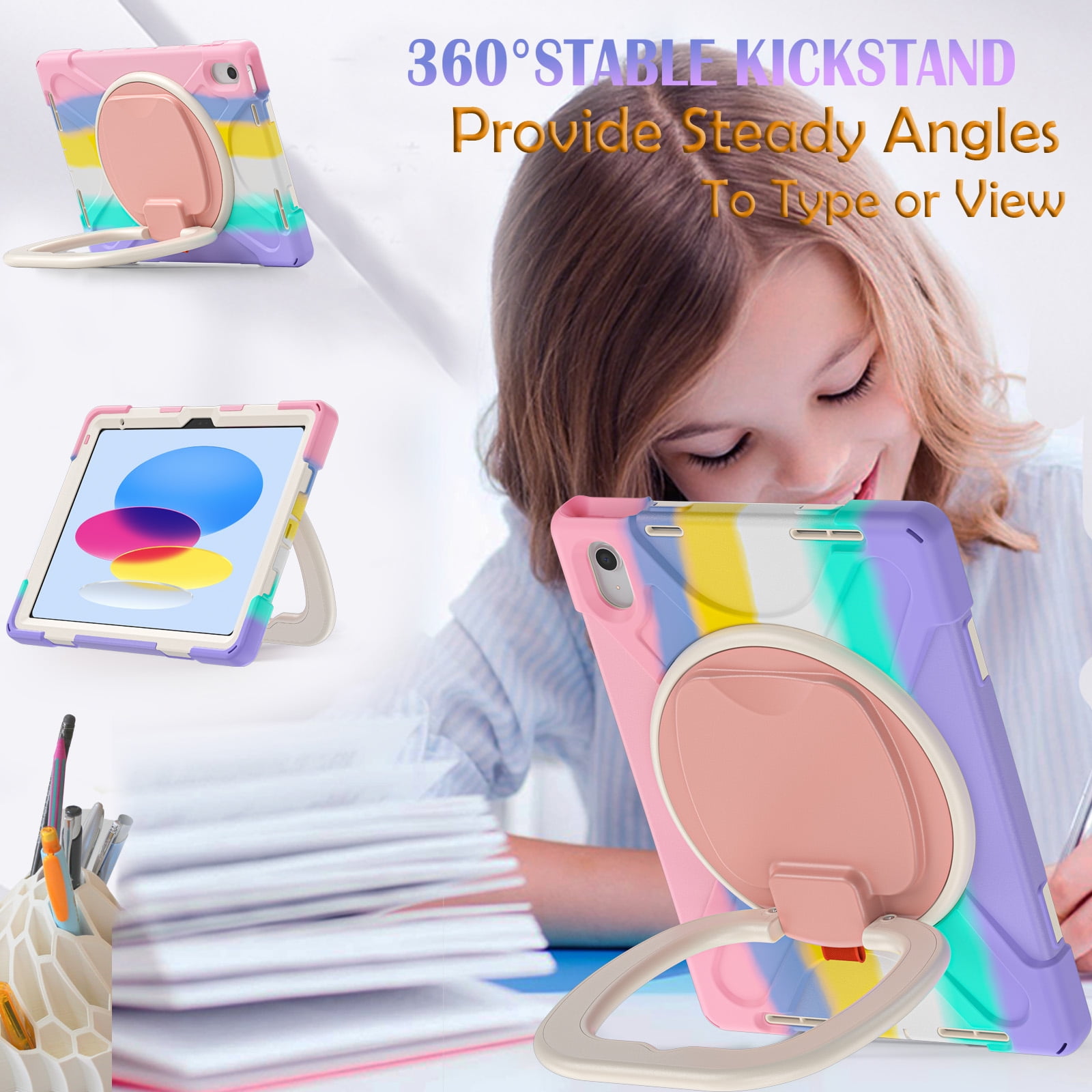 LX-SUNCX Case for iPad 11th Generation 11" (A16) 2025,iPad 10th Generation 10.9" 2022,Shockproof Cover for Kids with Screen Protector,Rotating Stand,Pencil Holder,Shoulder Strap