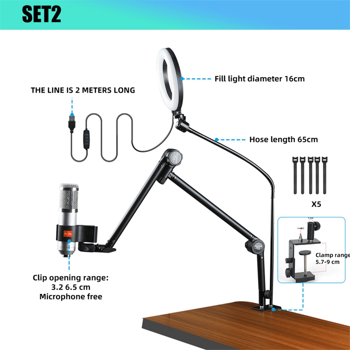 Foldable Recording Microphone Holder Suspension Boom Scissor Arm Stand Holder with Mic Clip Table Mounting Clamp