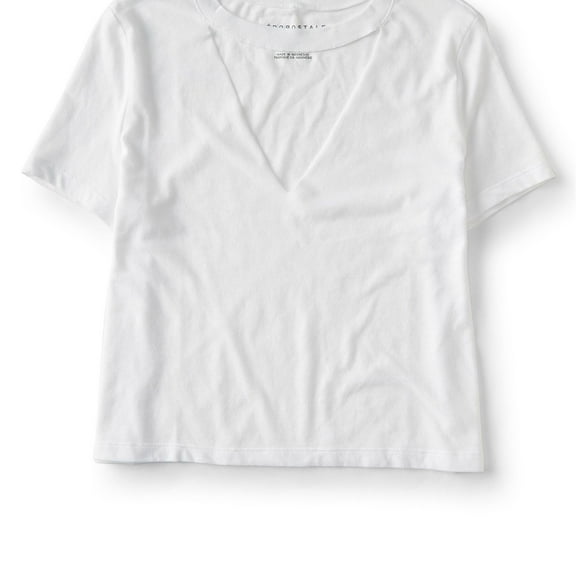 Aeropostale Womens Crop Choker Basic T-Shirt, White, Juniors, Small