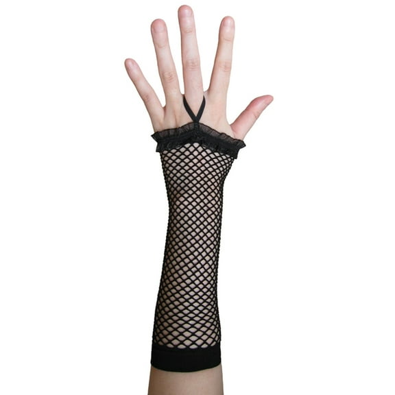 SeasonsTrading Black Fingerless Fishnet Gloves with Ruffle