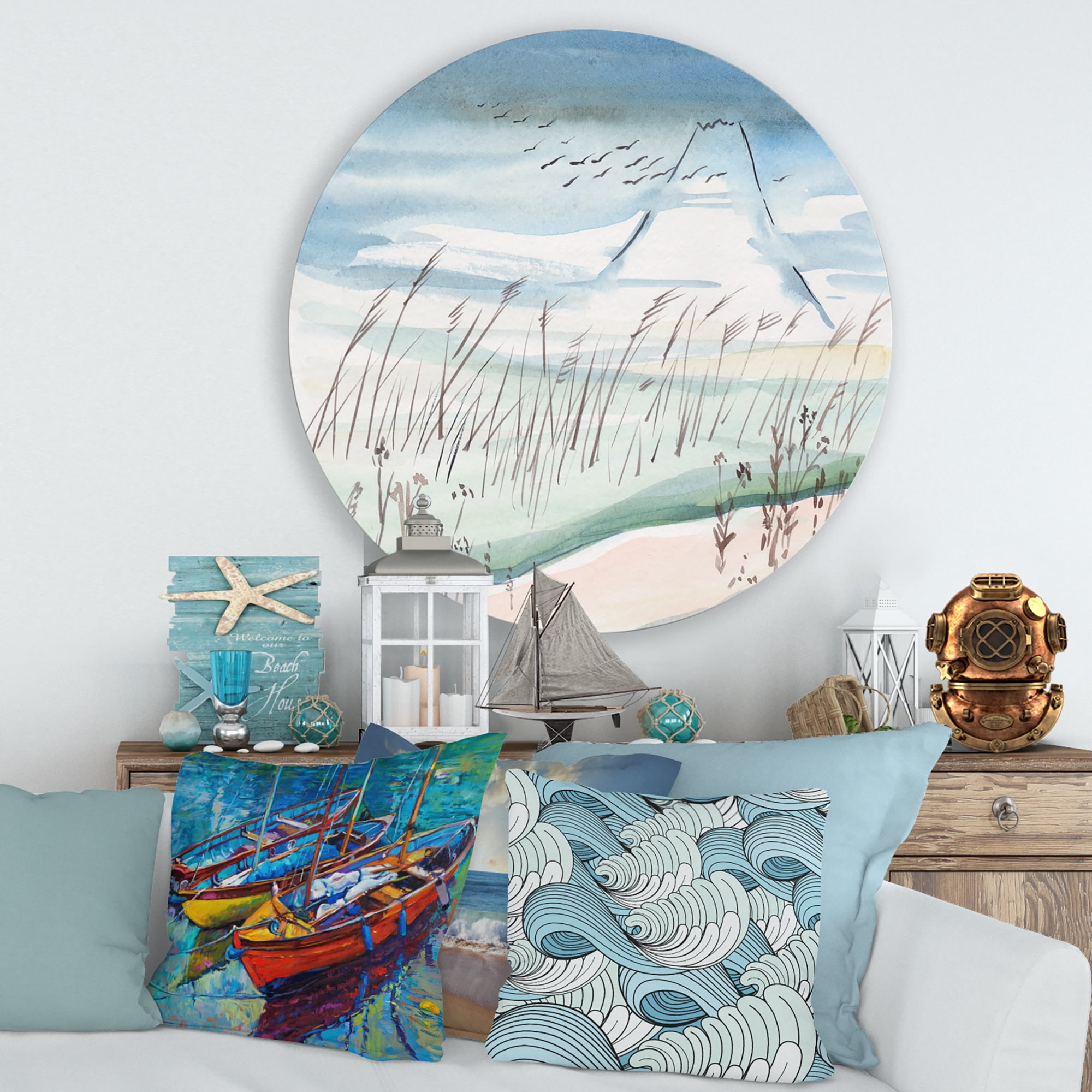 Designart 'Crane Birds Flying Over Snowy Montain' Traditional Circle Metal Wall Art 29x29 - Disc of 29