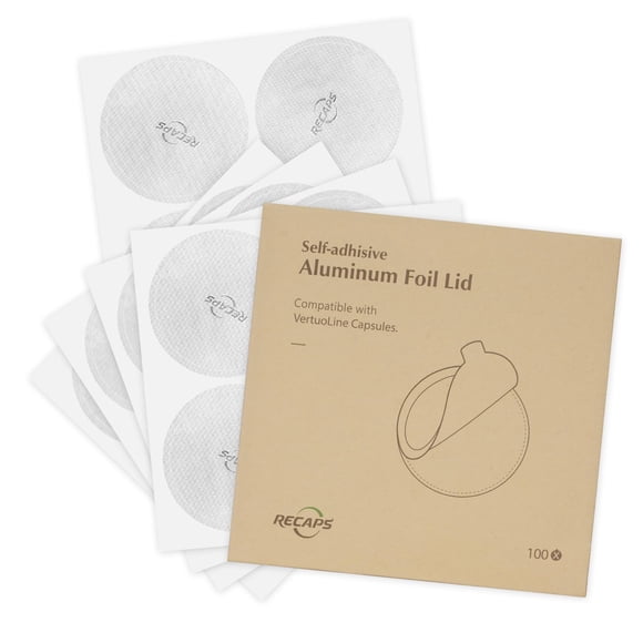 RECAPS Tapas de papel de aluminio para reutilizar cápsulas de café compatibles con Nespresso VertuoLine 200 piezas 62 mm