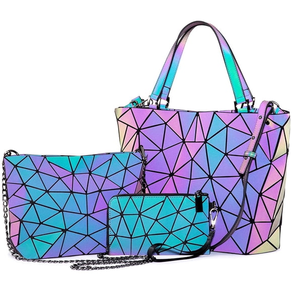 Asge Geometric Luminous Purses and Handbags for Women Holographic Reflective Crossbody Bag Wallet