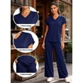thumbnail image 4 of Cadmus 2-Piece Sets for Women Short Sleeve Tops Wide Leg Pants with Pockets, Navy Blue, M, 4 of 9