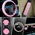 thumbnail image 2 of 10 PCS Car Accessories Leather Steering Wheel Cover Set, Car Steering Wheel Cover for Women with Seat Belt Pads Cup Holders Start Button, Pink, 2 of 7