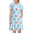 thumbnail image 1 of Balery Syringe And Red Cross Vestidos sueltos de manga corta para mujer, vestidos de verano 2025, vestidos casuales de corte A con vuelo., 1 of 6