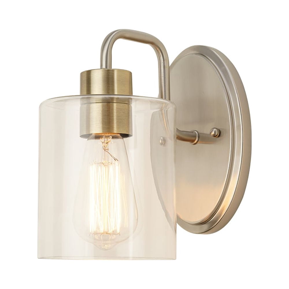 Cresswell Lighting 5.5" Modern Brushed Nickel Metal 1-Light Bath Vanity Wall Sconce with Clear Glass Shade