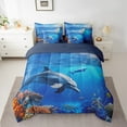 thumbnail image 2 of Dolphin Bed in a Bag Queen Comforter Set 7 Piece,Blue Ocean Bedding Sets Tropical Coastal Sheet Set With Comforter,Nautical Sea Animal Bed Set, 2 of 5