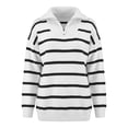 thumbnail image 4 of Womens Knit Tops Striped Quarter Zipper Long Sleeve Fashion Casual Pullover Sweaters for Daily Wear Black XL, 4 of 7