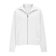 thumbnail image 4 of Lcziwo Full Zip Sweatshirt Women No Hood Workout Plain Pockets Crop Coats Stand Collar Long Sleeve Y2K Sweatshirts Casual Trendy Fall Winter Tops White,M, 4 of 8