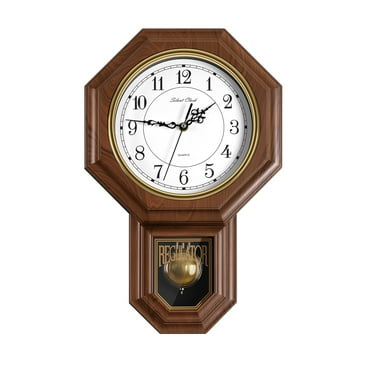 Essex Westminster Chime Pendulum Wall Clock, 17.8" x 11.8", Wood-Tone Finish