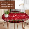 thumbnail image 4 of Red Plaid Christmas Round Tablecloth, Fitted Table Cover with Elastic for 36"-44" Round Tables, Xmas Snowflake Poinsettia Botanical Table Cloth Outdoor Indoor Dinning Party Waterproof Tablecloths, 4 of 7