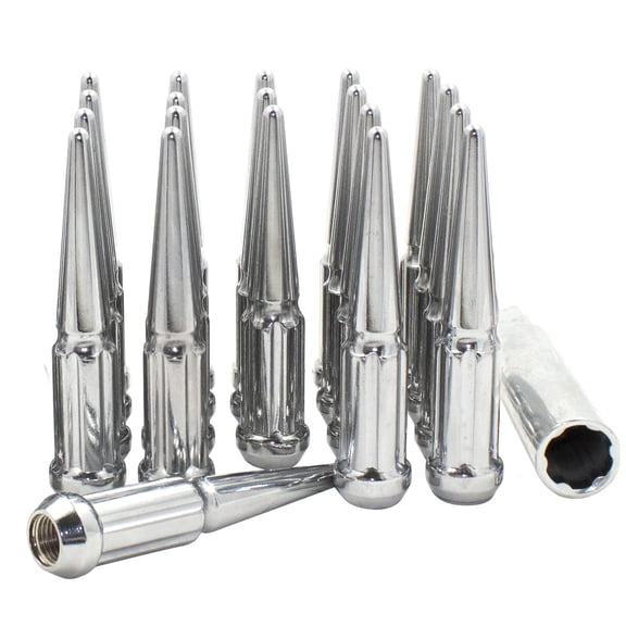 Wheel Accessories Parts 20 Pcs 14mm 1.50 m14x1.50 Lug Nuts Spike Spline Solid Metal Truck Spline 4.40" Long Chrome, Fits 1990-99 Chevy C1500 GMC 1500 2012-18 Ram 1500 2019  Ram 1500 Classic