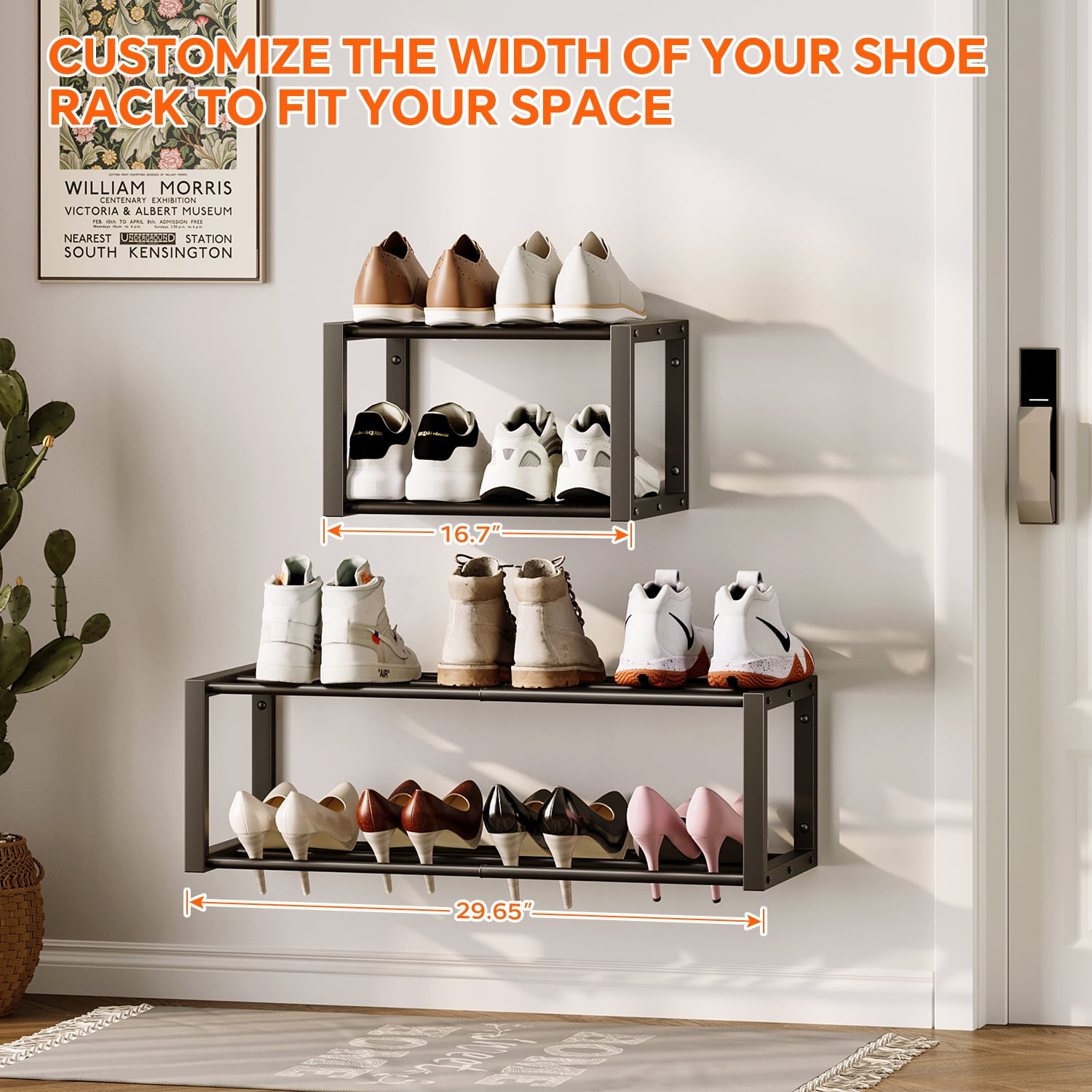 Hanging Shoe Organizer,2 Pack Wall Mounted Shoe Rack Holds 12 Pairs,Space Saving Metal Wall Shoe Rack,Hanging Shoe Rack Shoe Holder for Small Space,Entryway,Closet,RV,Camper（Black)