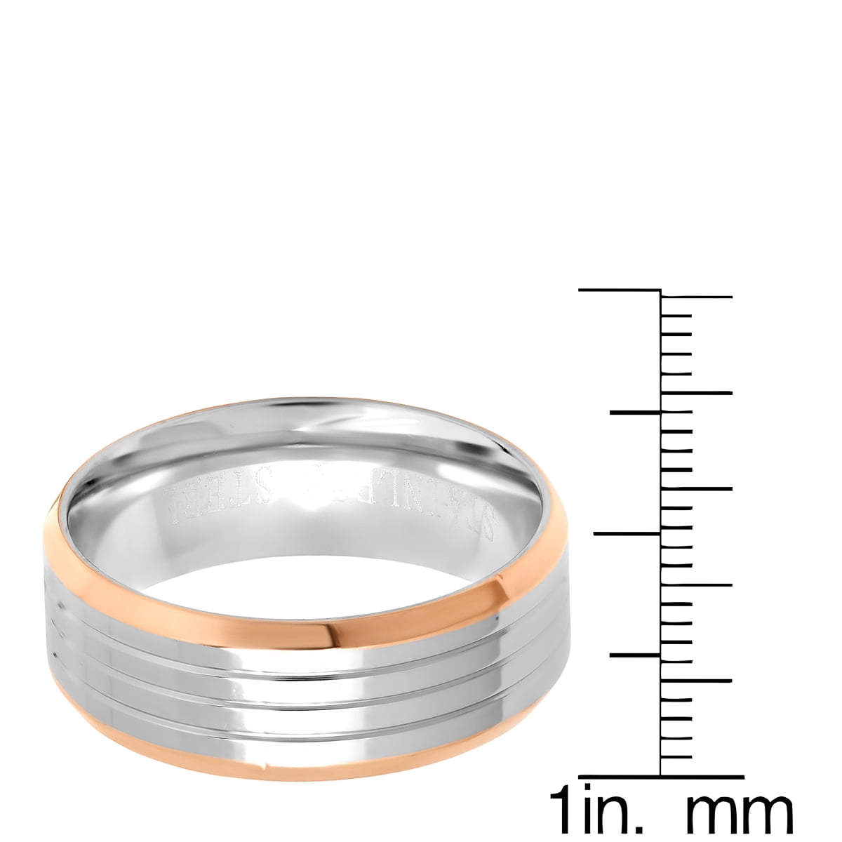 Men's Two Tone Stainless Steel and 18K Rose Gold Plated Ring