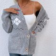 thumbnail image 4 of VISALY Long Cardigans Button Down Cardigans Women’S Front Cardigan Striped Batwing Sleeve Long Knit Cardigan Casual Sweater with Pockets Chunky Cardigan Sweaters Soft Cardigans Dark Grey M, 4 of 9