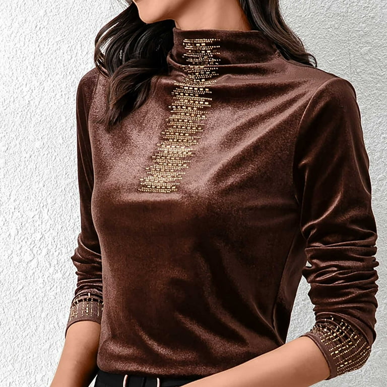 GERsome Women's Vintage Velvet Turtleneck Long Sleeve Top Blouse