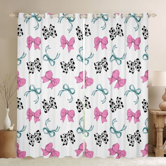 Homewish Cartoon Bow Tie Black Out Curtains for Teens Boys Girls,Blue Pink Curtains Pack of 2 (42x63 Each),Cow Print Bedroom Curtains,Breathable Home Decor