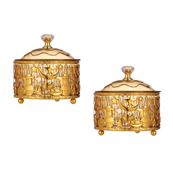Masteelf 2pcs Ramadan Trays Eid Mubarak Candy Container Ramadan Snack Jar Food Storage Container Snack Bowl Decorations Eid Cookie Trays For Sugar Eid Party Supplies
