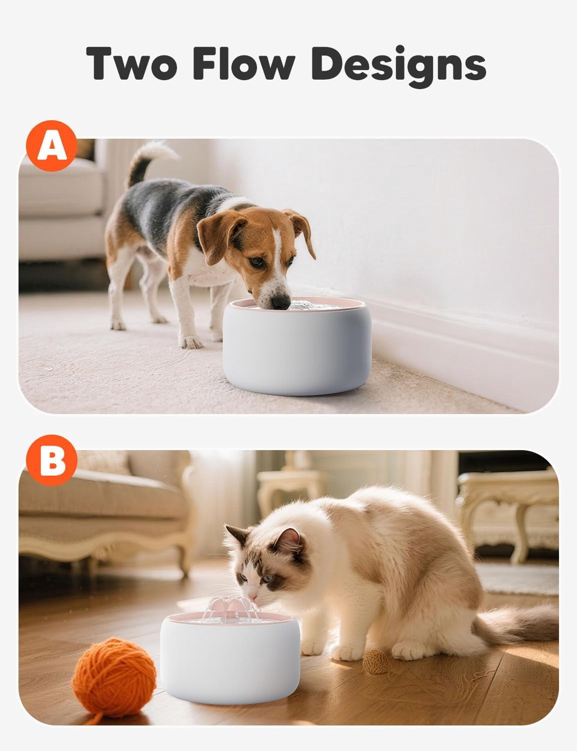 Automatic Cat Water Fountain with Ultra-Quiet Pump, Ceramic Dishwasher-Safe Design, 3L/101oz Capacity, Includes Filter & Sponge for Pets