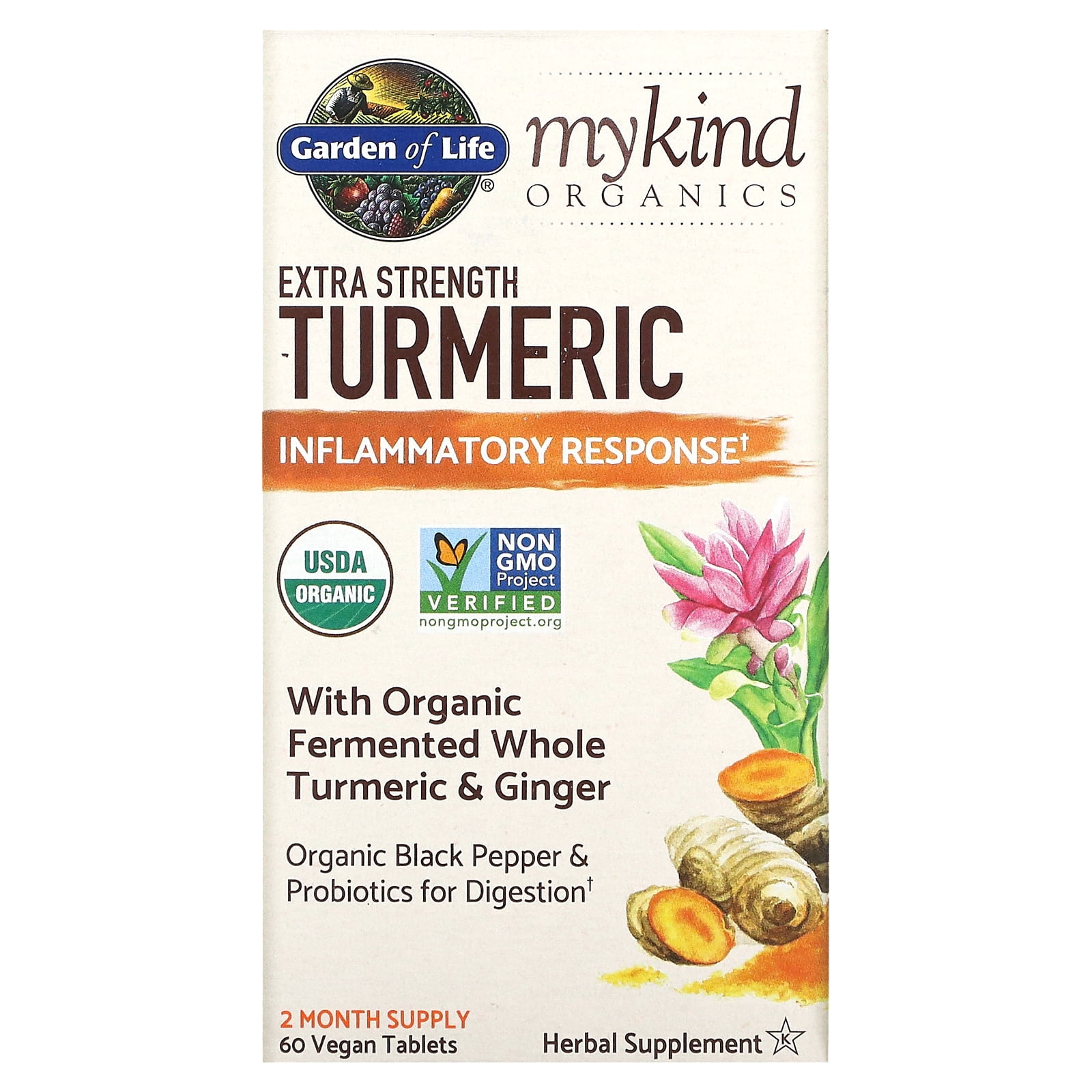 MyKind Organics, Extra Strength Turmeric, Inflammatory Response, 60 Vegan Tablets, Garden of Life