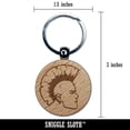 thumbnail image 2 of Punk Rocker with Mohawk Round Keychain Charm Tag - Engraved Wood, 2 of 6