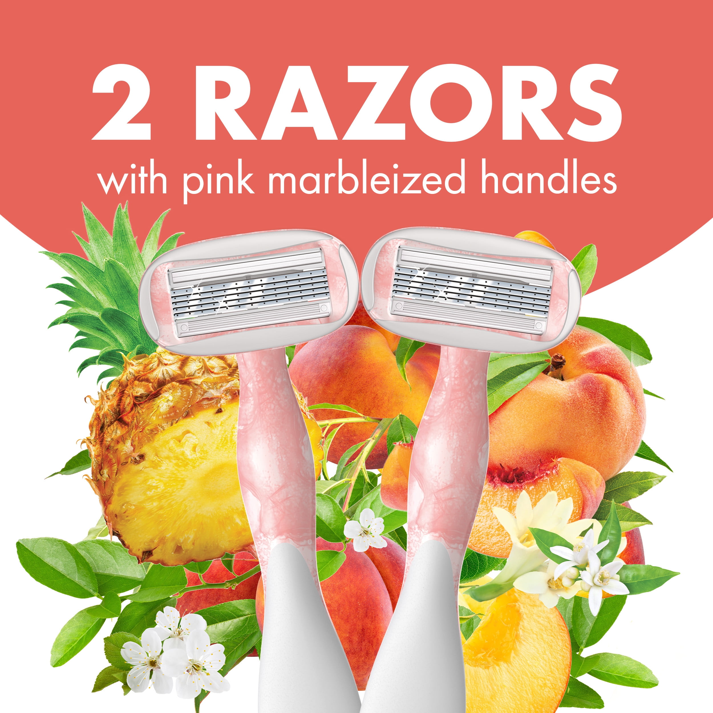 BIC Soleil 5 Escape Women's Razors, 5 Blades, Peach and Pineapple Scented Handle Razors for Women, 2 Count