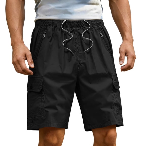 Dxzfnsa Cargo Shorts for Men Below Knee Elastic Waist Drawstring Baggy Bermuda Shorts Work Short Cargo Pants with Pocket S-3XL