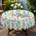 thumbnail image 4 of Easter and Bunnies Light Blue Stripe Pattern Round Tablecloth 60", Wrinkle-Resistant Wipeable Cover for Kitchen, Dining, Picnic & Patio, 4 of 6
