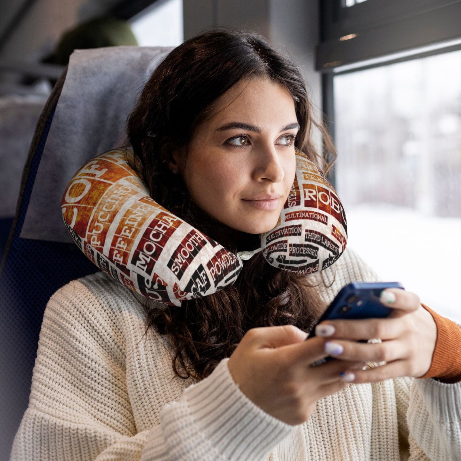 Xecao Hand Drawn Vintage Coffee Print Memory Foam Cervical Neck Pillow Versatile U-Shaped Pillows for Home,Office,Camping,Travelling,Soft Washable Cover
