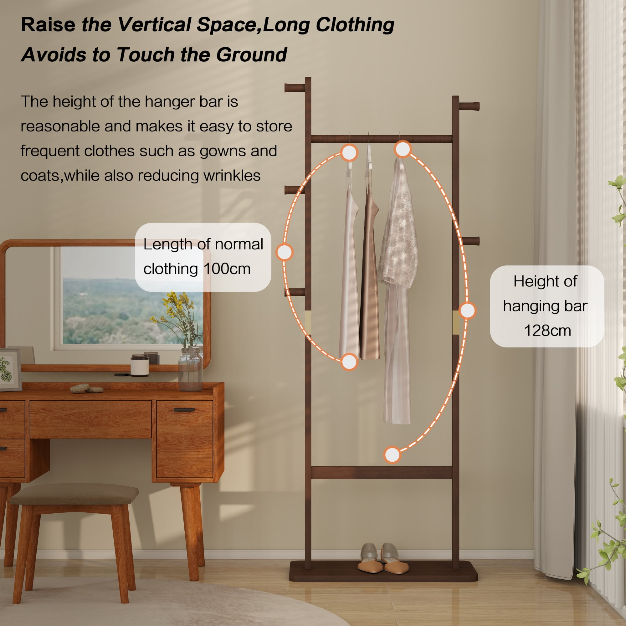 Leumius Coat Racks, 23.6* 11*71 in Solid Wood Hanger, Solid Environmental Protection Easy to Assemble for Bedroom Entrance Living Room (Walnut)
