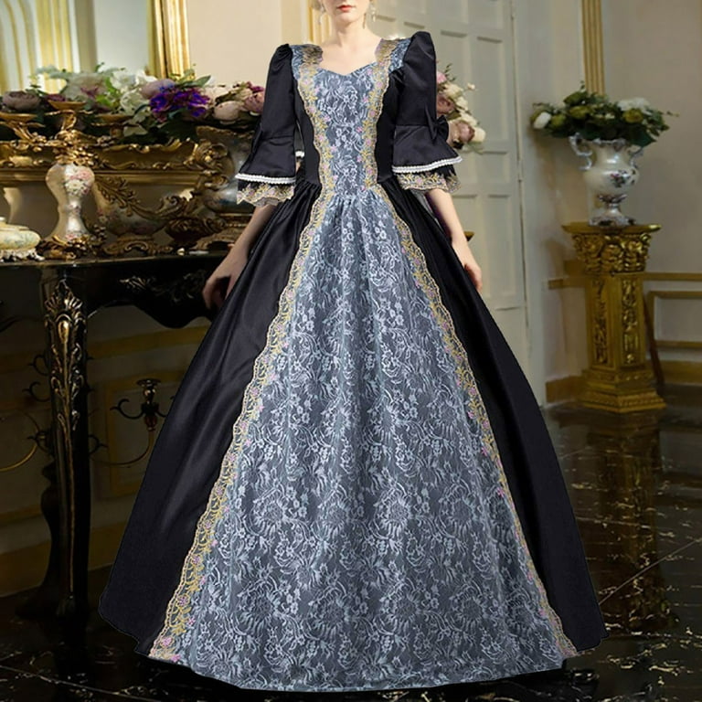 LEKODE Women Renaissance Gown Medieval Dress for Women Victorian Dress  Western Dress Winter Dresses for Women 2025 Wedding Dress Gothic Clothes  for Women Black 3xl