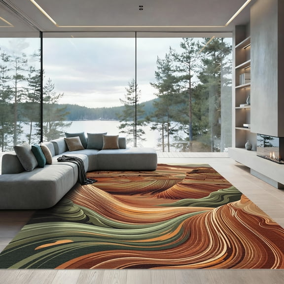 ODIKA 5' x 7' Machine Washable Non-Slip Area Rug, modern striped High Traffic Rug, Orange, 1187170