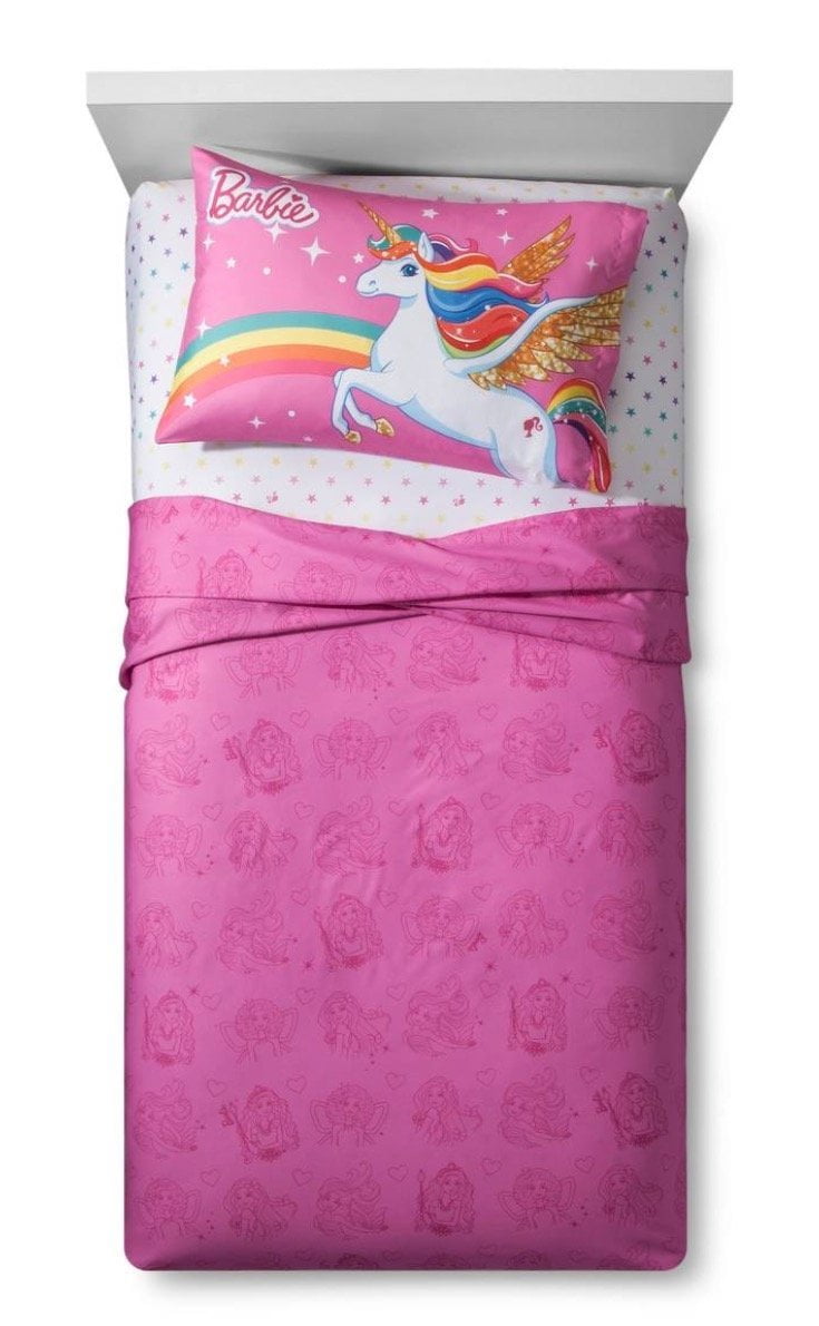 Barbie Unicorn Dreamtopia Twin Microfiber Sheet Set Girls Pink