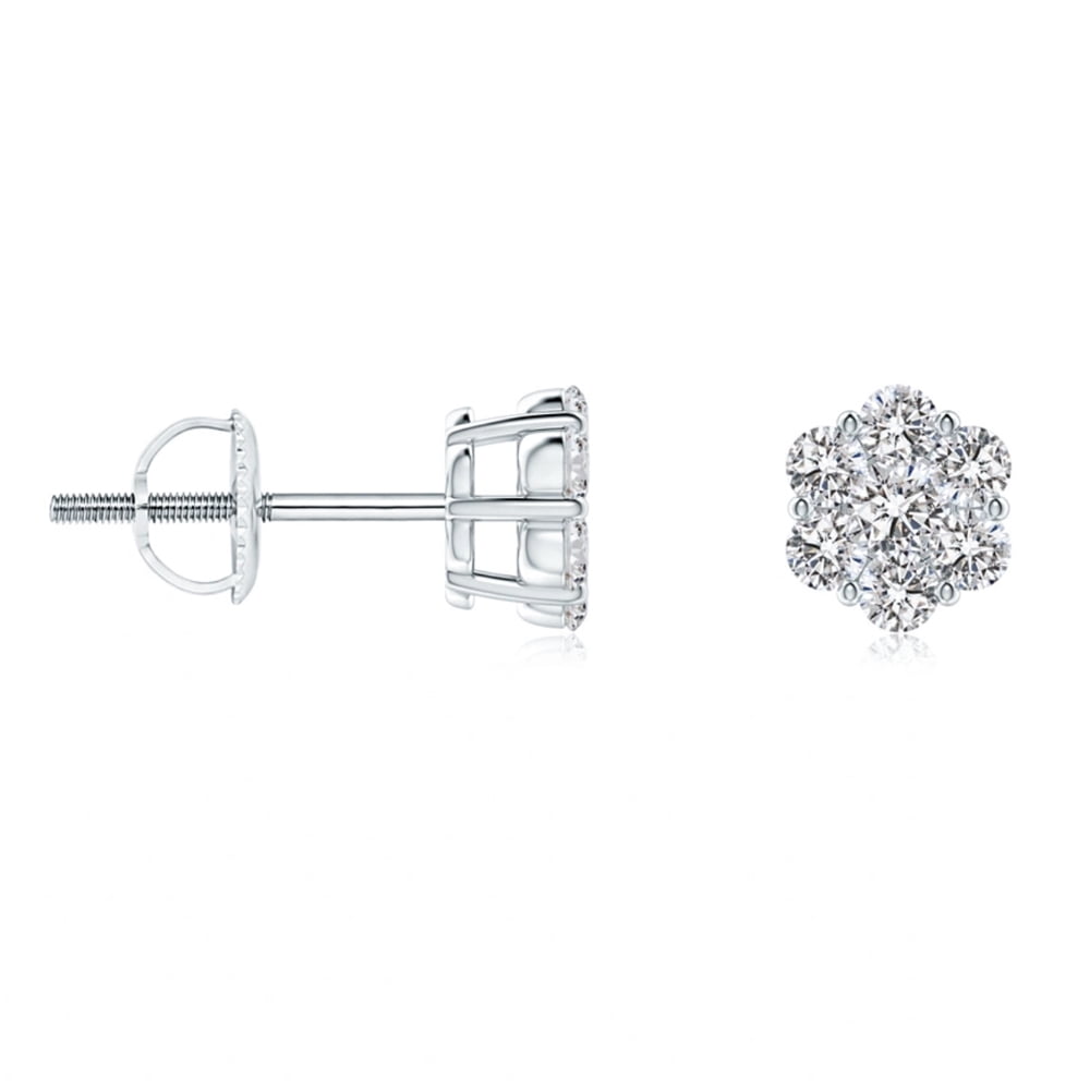 Small White Gold Plated 925 Sterling Silver Screw Back Post Iced Cz Mens Women's Tiny Cute Flower Cluster Stud Earrings