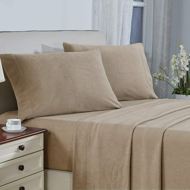Htooq Plush Micro Fleece Bed Sheet Set Extra Warm Polar Fleece 4 Pcs Winter Bed Sheets With Deep Pocket Taupe king Other