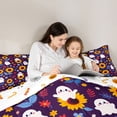 thumbnail image 5 of Homewish Cute Halloween Ghost 7 Pieces Full Size Bedding Sets,Sunflower Autumn Floral Print Full Size Bed in a Bag,Deep Purple Yellow,Halloween Reversible, 5 of 8