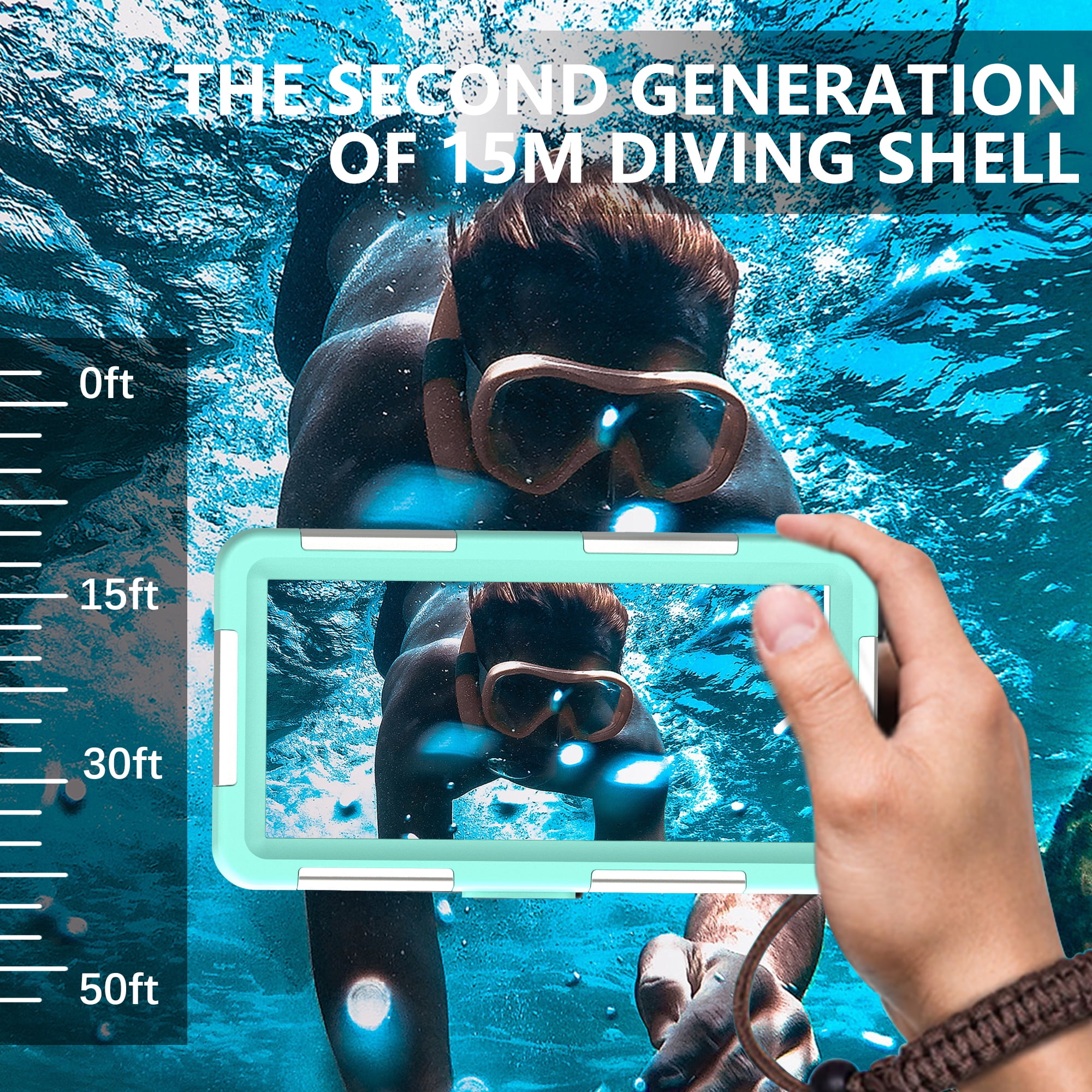 50ft IP68 Waterproof Diving Housing for iPhone 16/15/14/13/12/11/SE/Galaxy S25/S24/S23/S22/21/Note 20 Ultra Universal Waterproof Phone Protective Case for Snorkeling Scuba Swimming Surfing(Blue)
