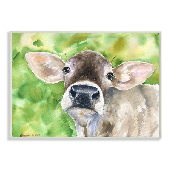 Stupell Industries Cute Baby Cow Animal Green Watercolor Painting Wall Plaque Art by George Dyachenko