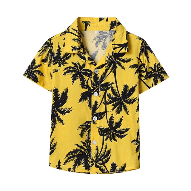 MIASHUI Chemise Florale Décontractée d'Été pour Garçons, Manches Courtes, Haut de Plage pour Enfants, Jaune, 3-4 Ans